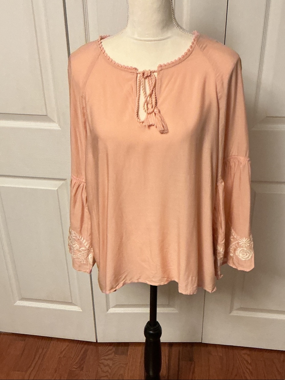 Love Tree Peach Tassel Tie Peasant Blouse